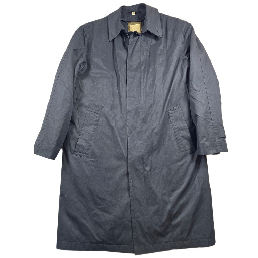 Joseph Abboud Trench Coat Mens 38S Medium Navy Blue Cotton Blend Removable Liner